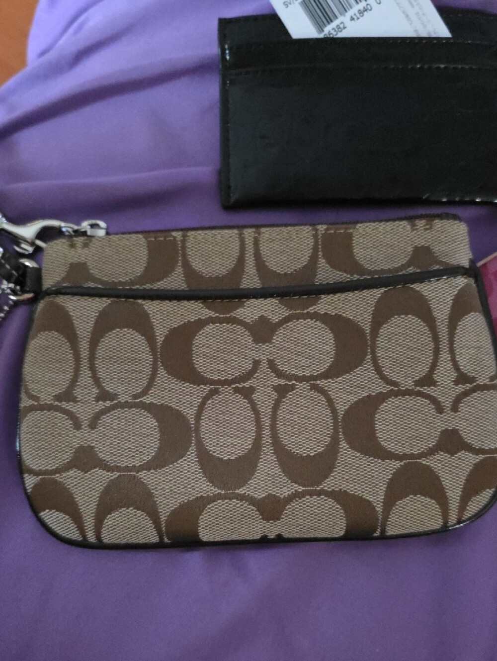 COACH Pink Signature Wristlet with Tan Signature Pouch - Picture 2 of 11